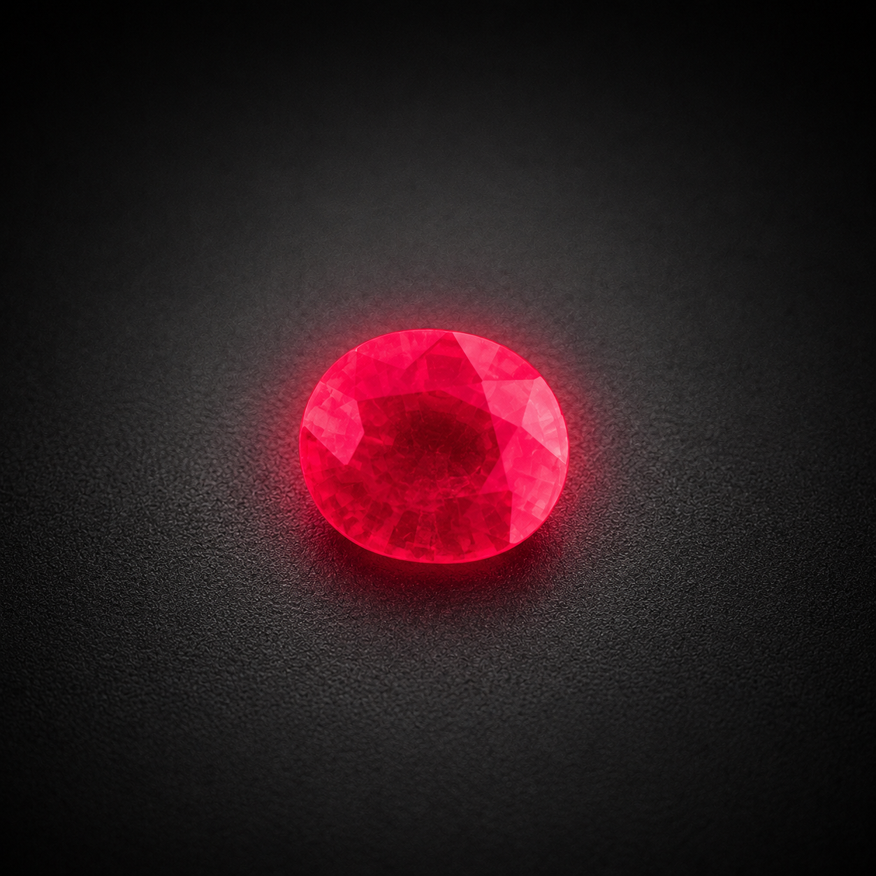 Featured Burmese ruby displaying strong red fluorescence under 365 nanometer ultraviolet light