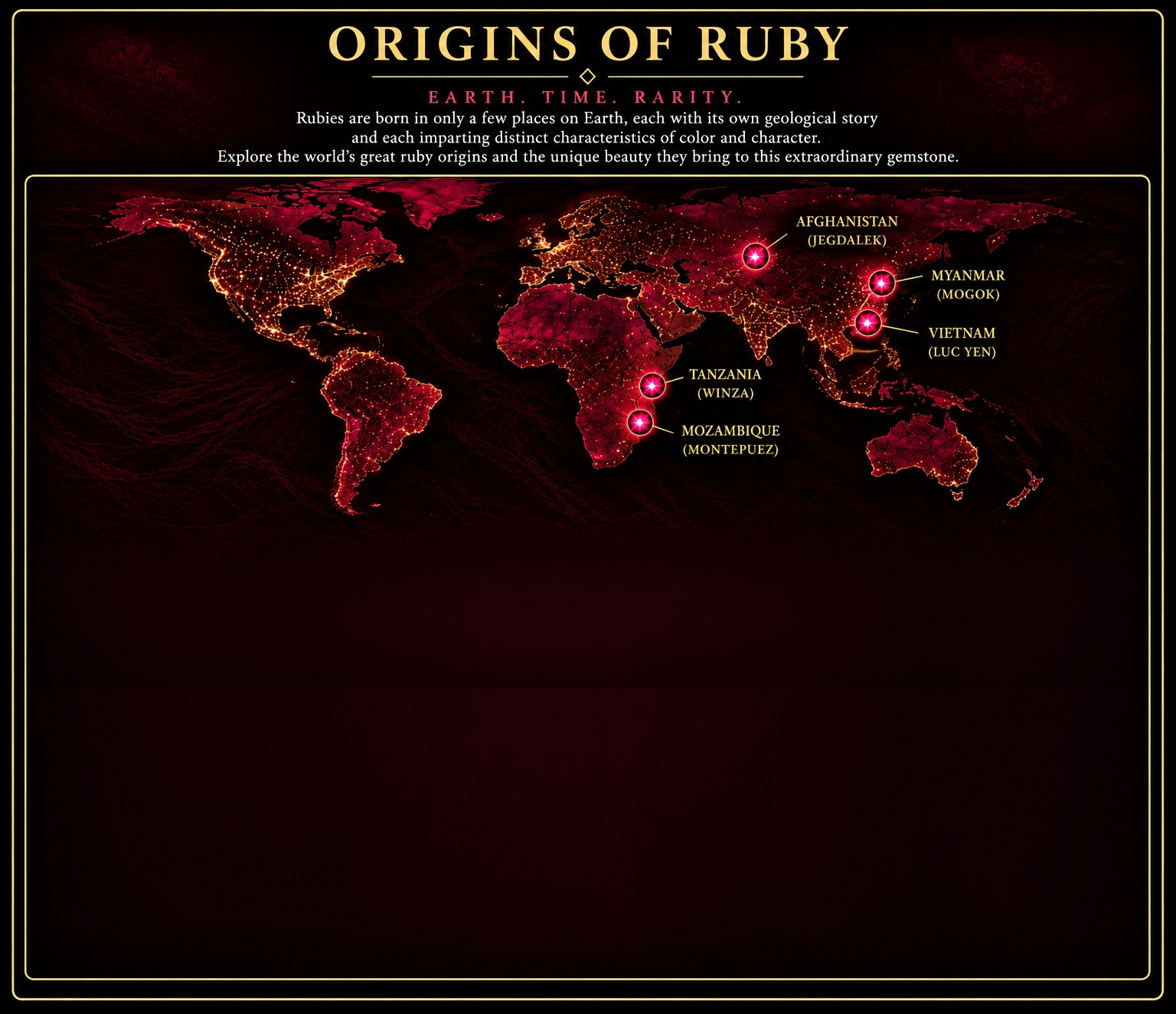 World map showing important ruby-producing localities